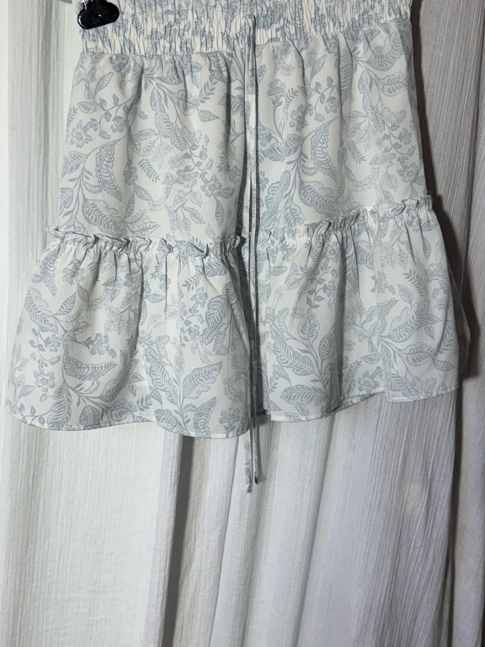 Paper Crane Floral Tiered Mini Skirt Small Blue White Boho Cottagecorei